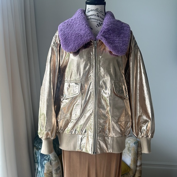 Bathsheva Alex Bomber Jacket in Gold Metallic Leather - Picture 10 of 15